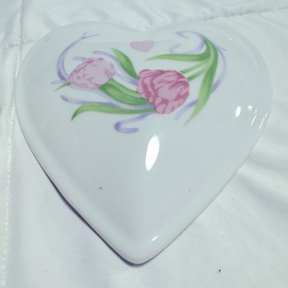 VTG 1990 FTD Especially For You Heart Shaped Floral Trinket Jewelry Box Ceramic - Picture 2 of 9